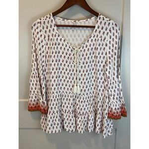 Vintage MUDD Floral Babydoll Peasant Blouse Boho Bell Sleeve Medium Cottagecore